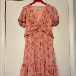 LoveShackFancy x Target Floral Pink Peach Ruffle V Neck Dress Size 8